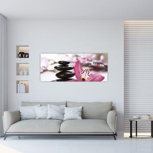 Slika kamenja za masažu i orhideje (120x50 cm)