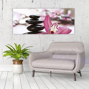 Slika kamenja za masažu i orhideje (120x50 cm)