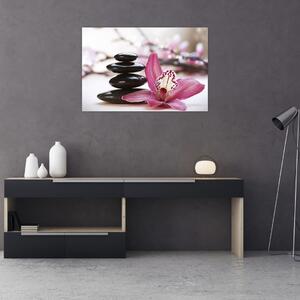Slika kamenja za masažu i orhideje (90x60 cm)