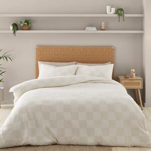 Krem posteljina za bračni krevet od boucle tkanine 200x200 cm Cosy Checkerboard – Catherine Lansfield
