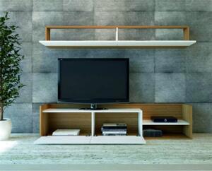 Bijela TV komoda u egzotičnom drvenom dekoru 180x40 cm Kale - Kalune Design