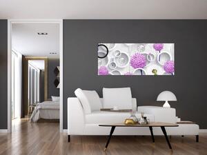3D slika apstrakcije s krugovima i cvijećem (120x50 cm)