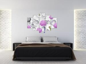 3D slika apstrakcije s krugovima i cvijećem (150x105 cm)