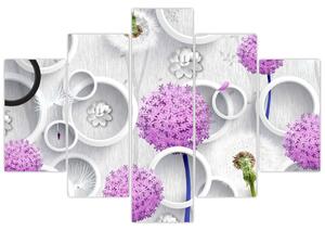 3D slika apstrakcije s krugovima i cvijećem (150x105 cm)