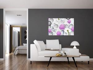 3D slika apstrakcije s krugovima i cvijećem (90x60 cm)