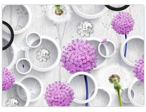3D slika apstrakcije s krugovima i cvijećem (70x50 cm)