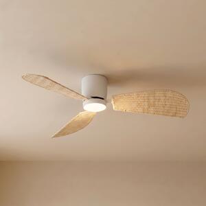 Lucande Faipari LED stropni ventilator, bijela/rattan, DC, 132 cm, Drvo, Dnevni boravak/blagovaonica, Drvo
