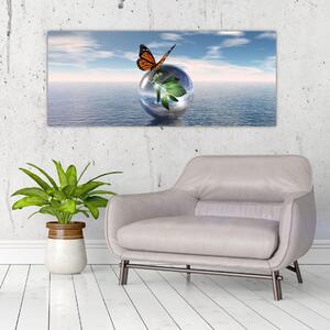 Slika leptira na staklenoj kugli (120x50 cm)