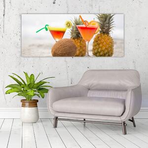 Slika ananasa i čaša na plaži (120x50 cm)