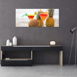 Slika ananasa i čaša na plaži (120x50 cm)
