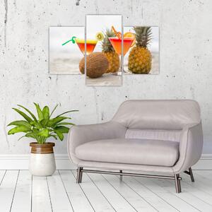 Slika ananasa i čaša na plaži (90x60 cm)