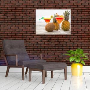 Slika ananasa i čaša na plaži (70x50 cm)