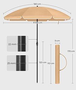 Suncobran 160 cm, zaštita od sunca UPF 50+, nagibni, bez postolja, taupe