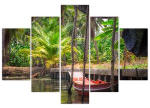 Slika - Drveni čamac na kanalu, Tajland (150x105 cm)