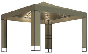 VidaXL Sjenica s duplim krovom i LED svjetlima 3 x 3 x 2,7 smeđe-siva