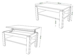 ASTI-P Hrast Craft/Crni - moderan niski stolić s podignutom pločom