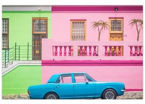 Slika automobila - šarene kuće (90x60 cm)