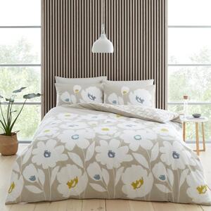 Bijelo-bež podesiva posteljina za bračni krevet 230x220 cm Craft Floral - Catherine Lansfield