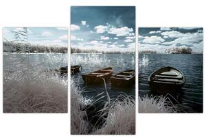 Slika - Drveni čamci na jezeru (90x60 cm)