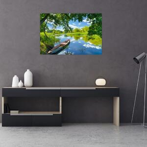 Slika ljetne rijeke s brodicom (90x60 cm)