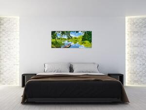 Slika ljetne rijeke s brodicom (120x50 cm)