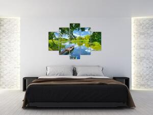 Slika ljetne rijeke s brodicom (150x105 cm)