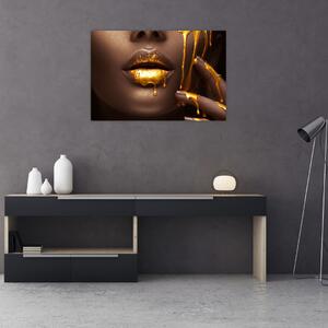 Slika - Žena sa zlatnim usnama (90x60 cm)