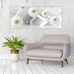 Apstraktna slika s bijelim cvjetovima (120x50 cm)