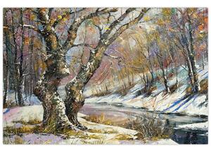 Slika naslikanog zimskog krajolika (90x60 cm)