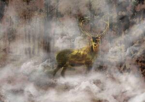 Foto tapeta - Zlatni jelen u maglovitoj šumi (152,5x104 cm)