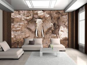 Foto tapeta - Slon uklesan u stijenama - bež (152,5x104 cm)