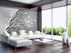 Foto tapeta - Srebrno stablo s pticama (152,5x104 cm)