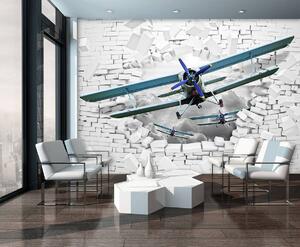 Foto tapeta - Avion izlijeće iz zida 3D (152,5x104 cm)