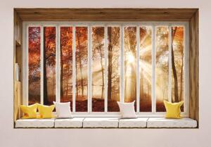 Foto tapeta - Pogled s prozora na jesen u šumi (152,5x104 cm)