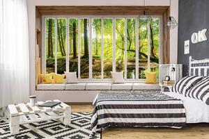 Foto tapeta - Sunčan pogled na šumu - prozor (152,5x104 cm)