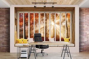 Foto tapeta - Pogled s prozora na jesen u šumi (152,5x104 cm)