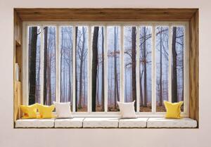 Foto tapeta - Šuma obavijena maglom - prozor (152,5x104 cm)