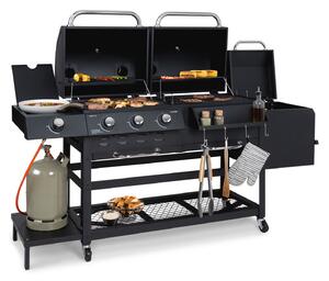 Klarstein Kingsville Smoker, kombinirani roštilj, plin, ugljen, pećnica za dimljenje na ugljen, 13,5 kW, 3+1 plamenici, crna