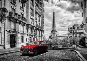 Foto tapeta - Crveni automobil u Parizu (152,5x104 cm)