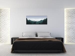 Slika - Jelen z volkom v skalah (120x50 cm)