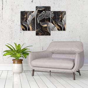 Slika - Tropski listi v črni in zlati barvi (90x60 cm)