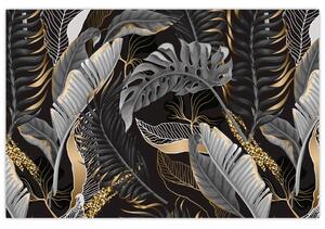 Slika - Tropski listi v črni in zlati barvi (90x60 cm)
