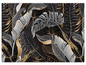 Slika - Tropski listi v črni in zlati barvi (70x50 cm)