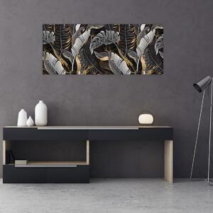 Slika - Tropski listi v črni in zlati barvi (120x50 cm)