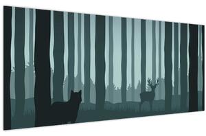 Slika - Jelen z volkom v skalah (120x50 cm)