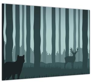 Slika - Jelen z volkom v skalah (70x50 cm)
