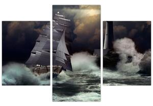 Slika - Ladja, ki pluje skozi nevihtne valove (90x60 cm)