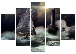 Slika - Ladja, ki pluje skozi nevihtne valove (150x105 cm)