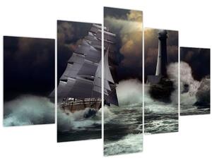 Slika - Ladja, ki pluje skozi nevihtne valove (150x105 cm)
