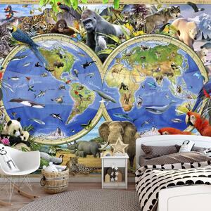 Foto tapeta - Karta svijeta - Životinje (152,5x104 cm)